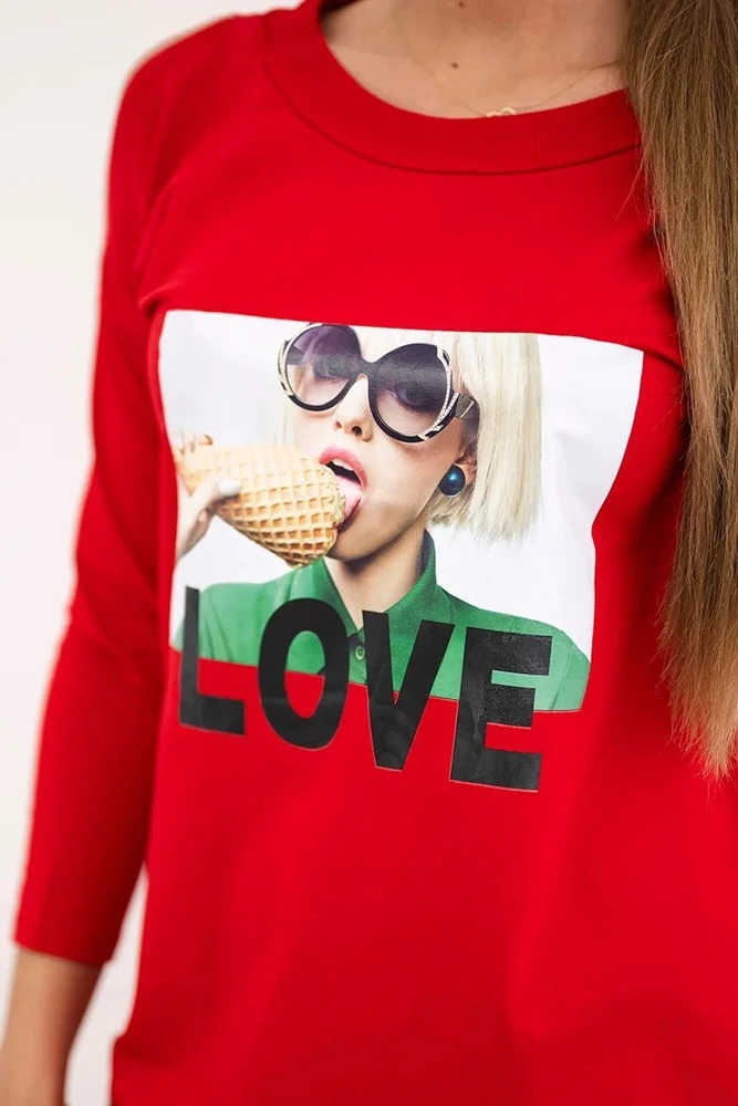Medvilninė suknelė su „Love“ užrašu, raudona