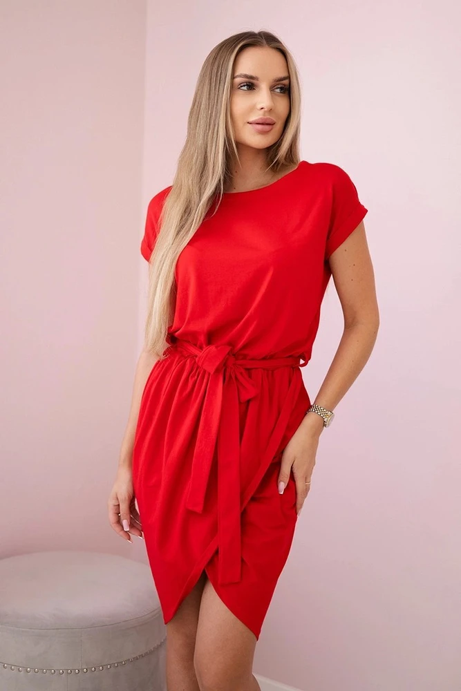 Medvilninė suknelė su persiklojančia apačia, raudona