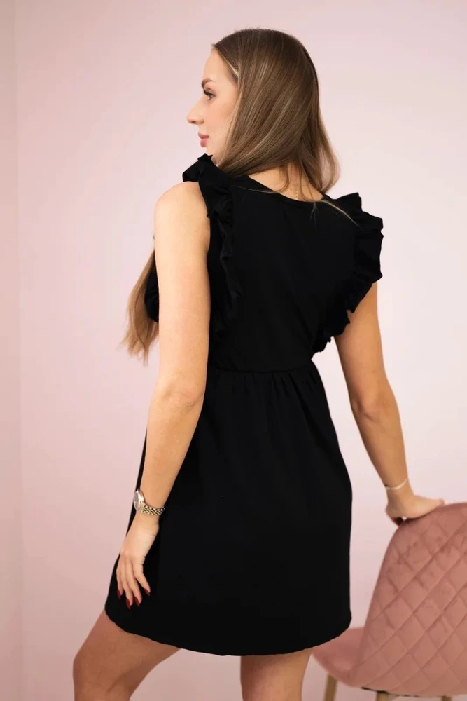 Medvilninė suknelė su raukiniais šonuose, juoda