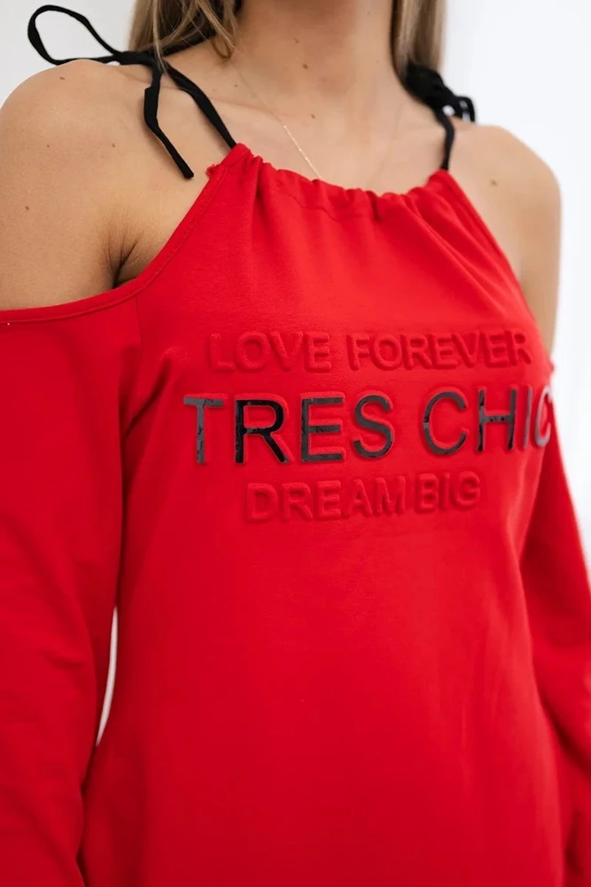 Medvilninė suknelė su užrašu „Tres Chic“, raudona