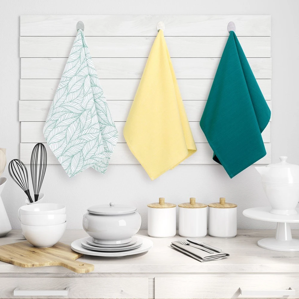 AmeliaHome Medvilninės virtuvinės šluostės turkio ir geltonos, 3 vnt., 50×70 cm
