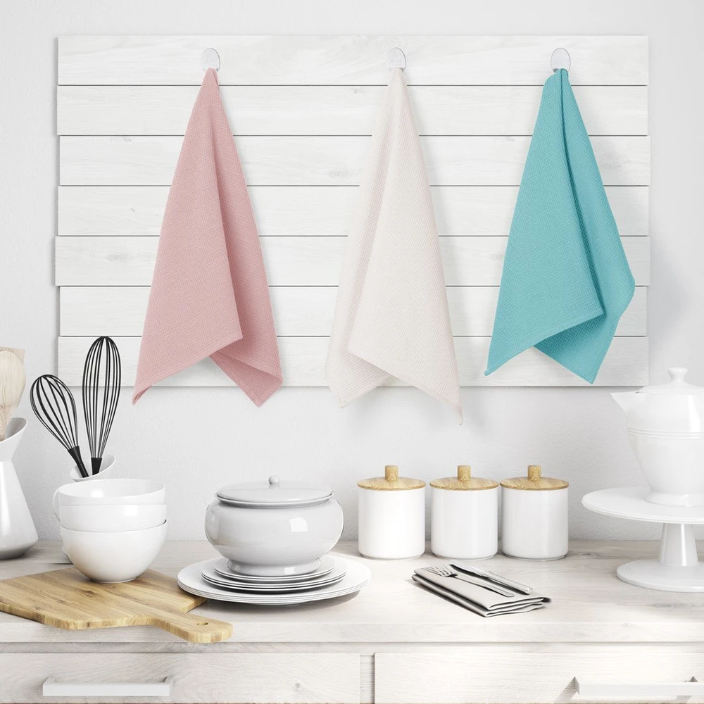 AmeliaHome Medvilninės waffle šluostės turkio ir rožinės, 3 vnt., 50×70 cm