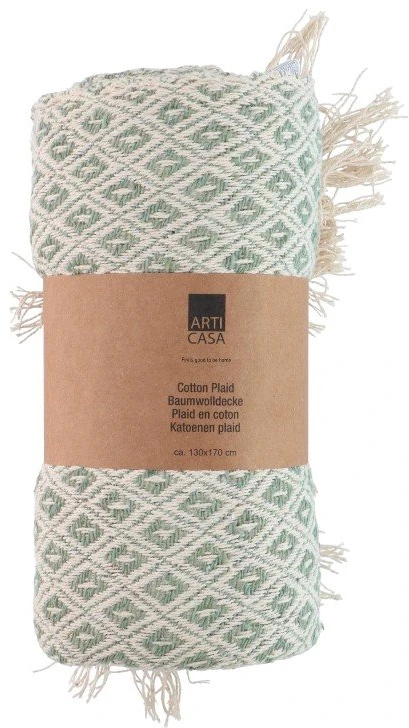Articasa Arti Casa - Diamond Pattern Cotton Blanket 130x170 cm Žalias / Baltas