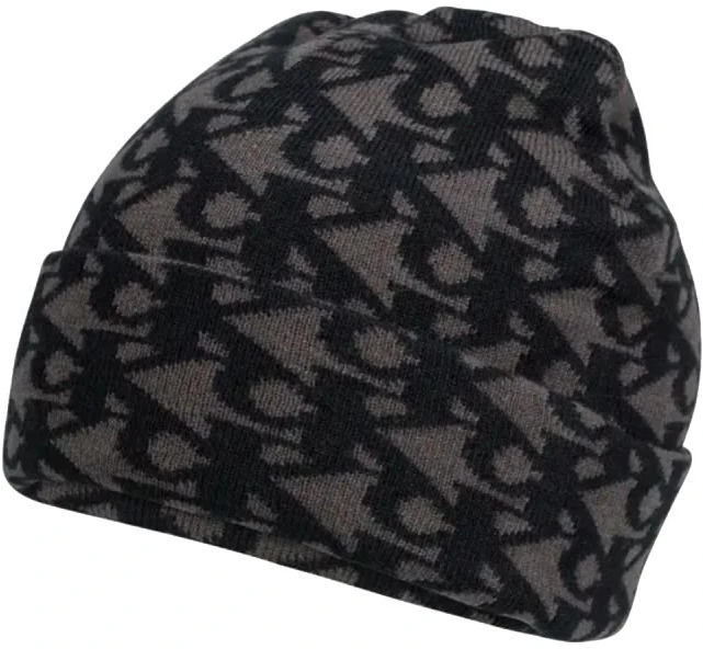 Megzta žieminė kepurė Calvin Klein Monogram CK, ruda, pilka, juoda