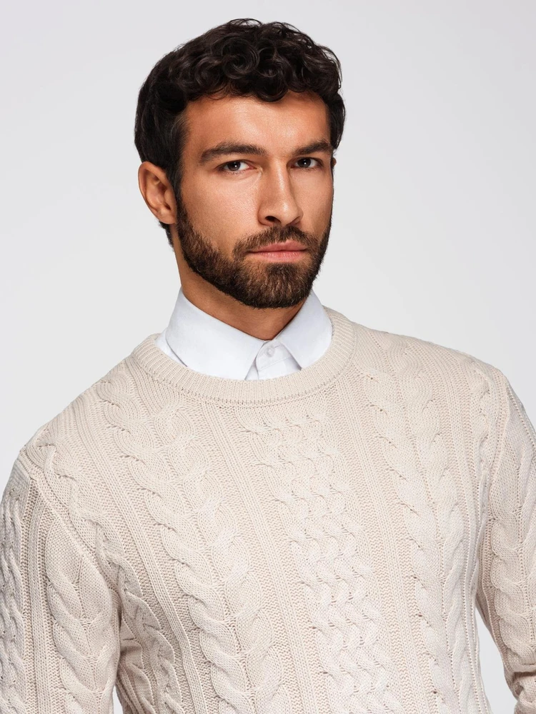 Megztinis įdomios tekstūros ecru V1 – elegancijai ir šilumai vėsiomis dienomis.