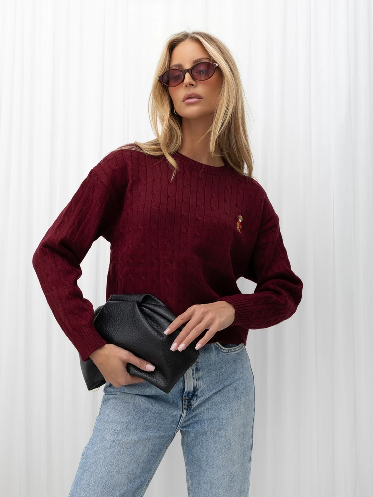 Moteriškas viskozinis megztinis su meškiuko motyvu Italy Moda, bordo