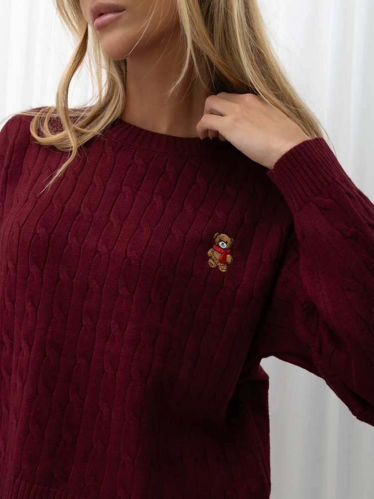Moteriškas viskozinis megztinis su meškiuko motyvu Italy Moda, bordo