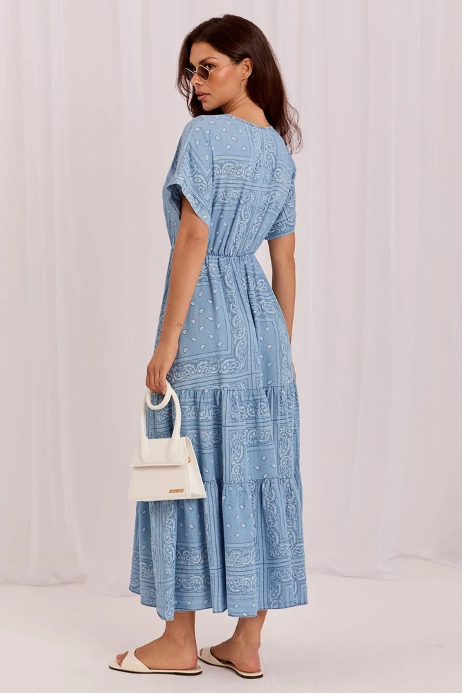 Mėlyna maxi suknelė su paisley raštu Italy Moda