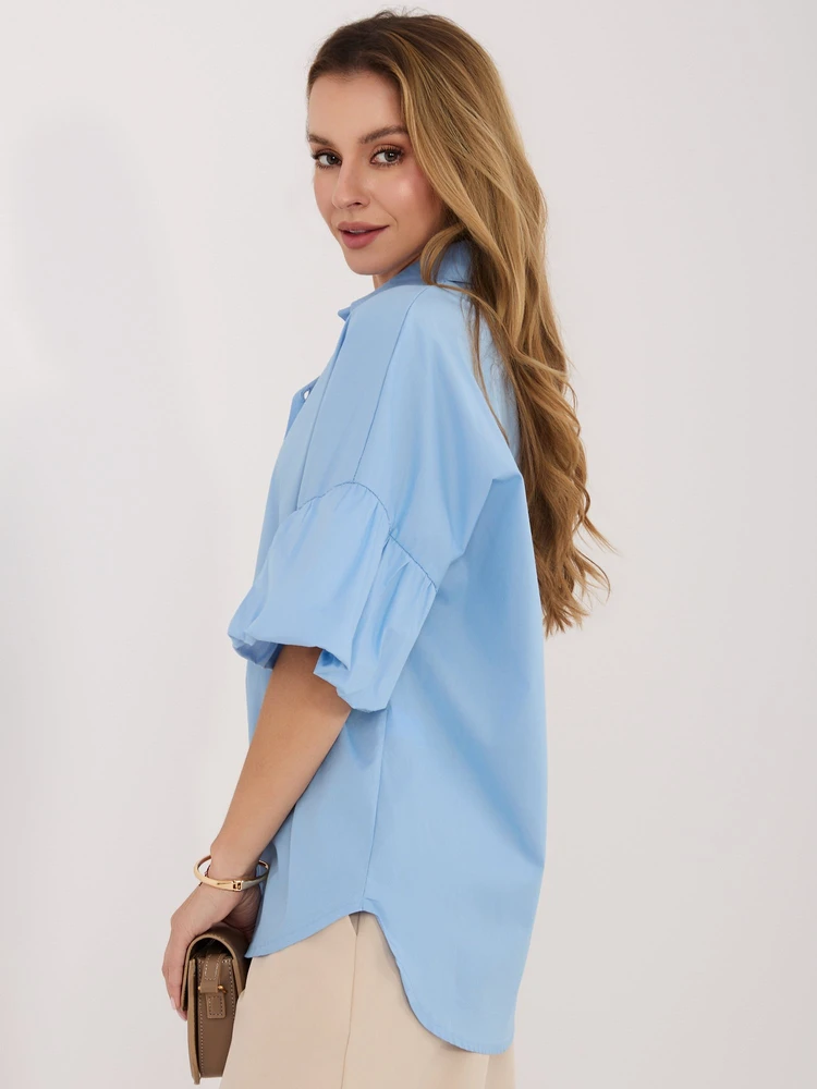 Mėlyna moteriška oversize palaidinė