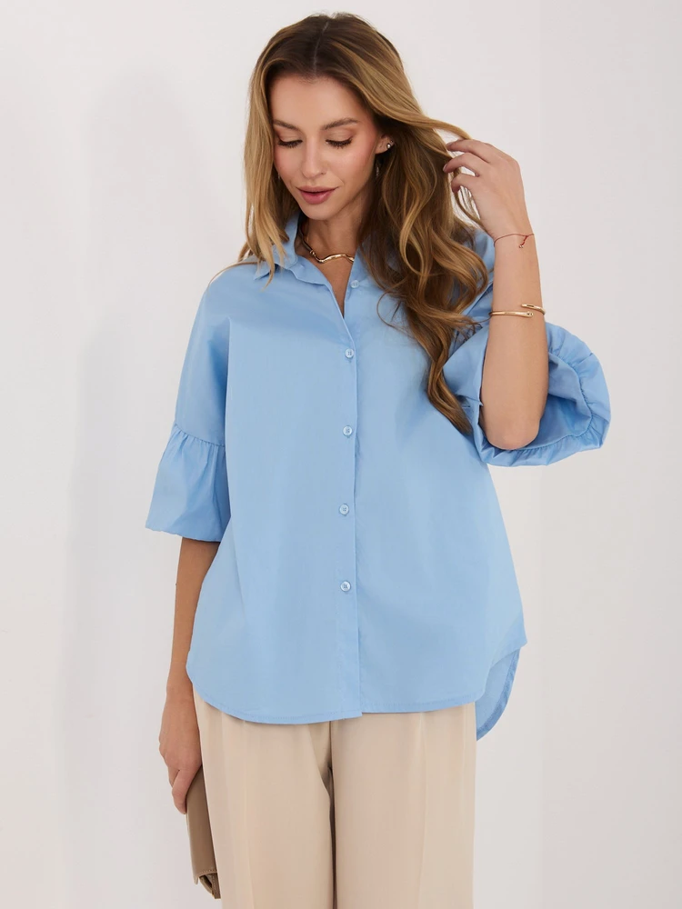 Mėlyna moteriška oversize palaidinė
