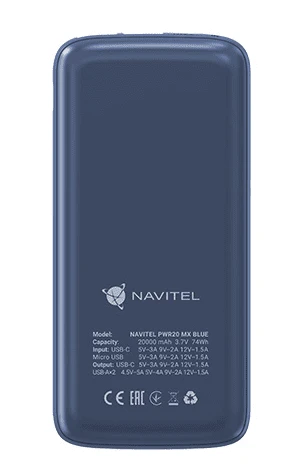 Mėlynas 20000 mAh powerbankas Navitel PWR20 MX