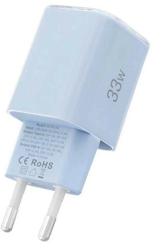 „Tech-Protect NCM33W“ 2 prievadų PD33W/QC3.0 sieninis įkroviklis - mėlynas