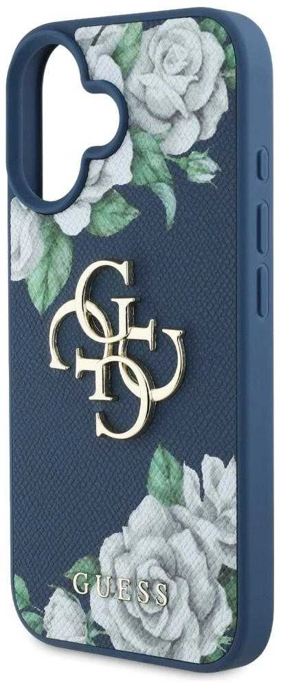 Dėklas Guess Grained Roses Big 4G logo Apple iPhone 16 mėlynas