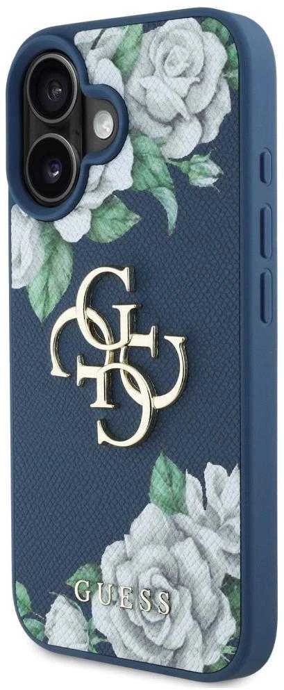 Dėklas Guess Grained Roses Big 4G logo Apple iPhone 16 mėlynas