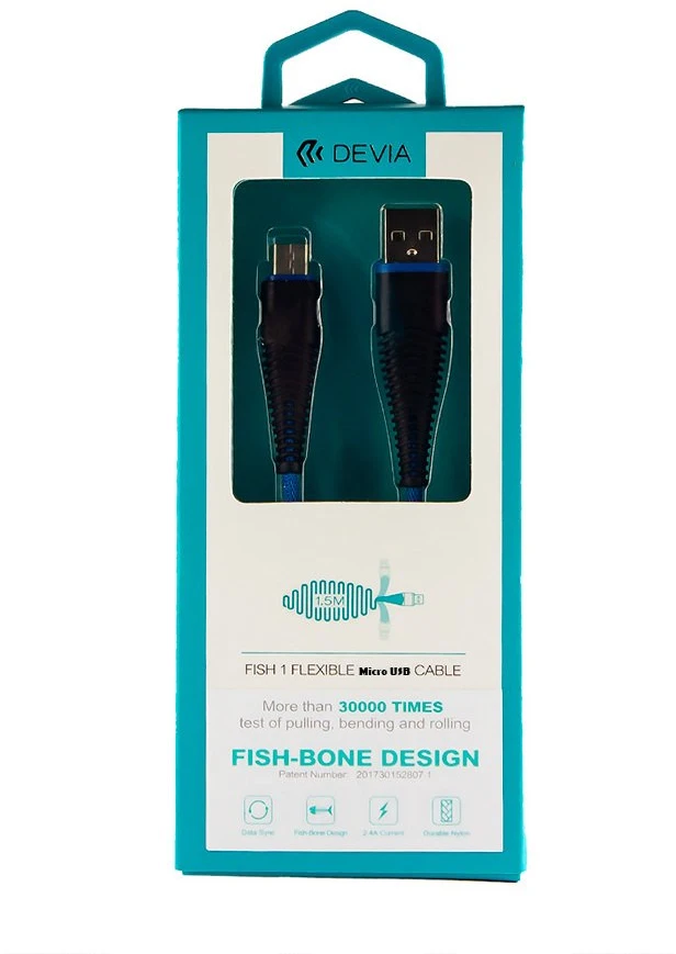 Devia Mėlynas „Micro USB“ įkrovimo laidas, 1,5 m, 2,4 A