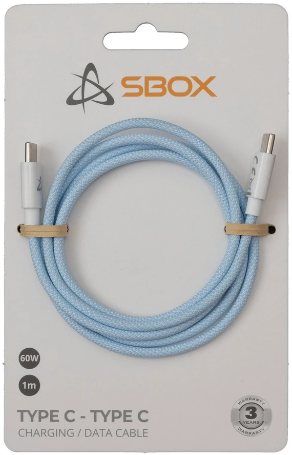 Sbox Mėlynas pintas USB-C–USB-C laidas, 1 m