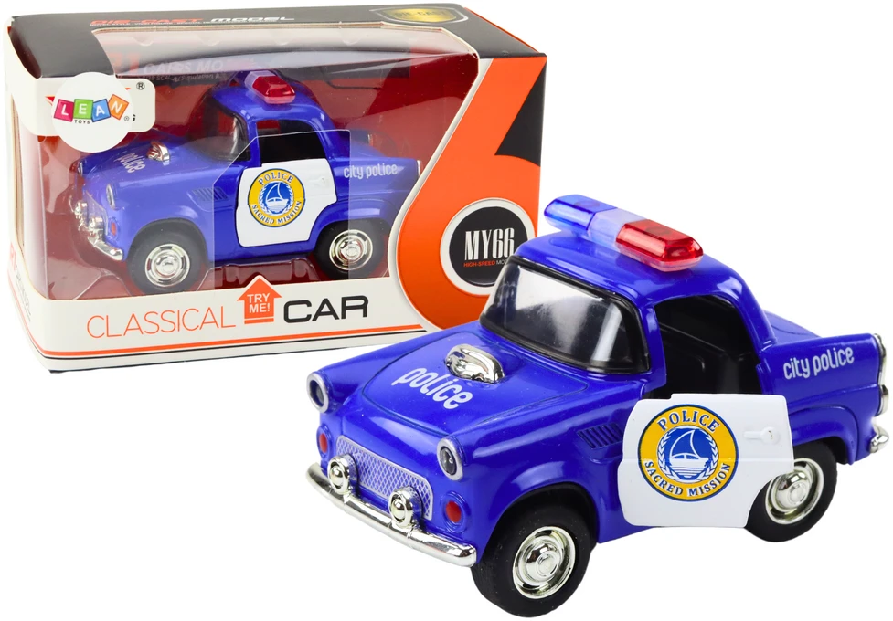 Lean Toys Klasikinis policijos automobilis 1:38 su šviesomis ir garsais, mėlynas