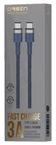 Mėlynas USB-C į USB-C 3A 1 m kabelis