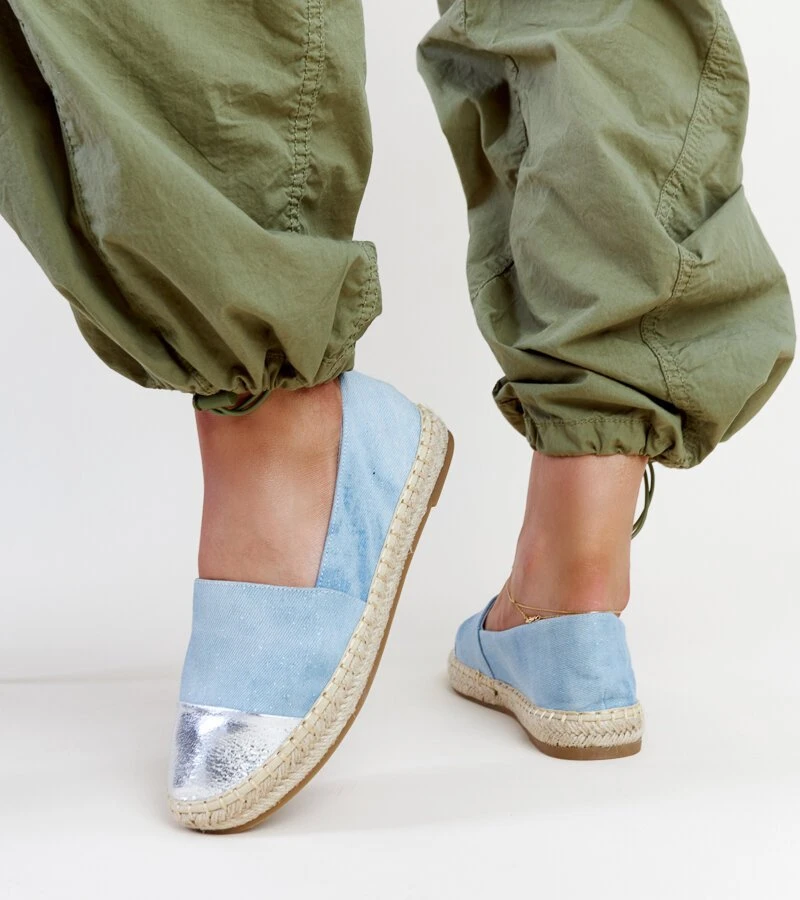 Mėlynos ir sidabrinės blizgios espadrilės