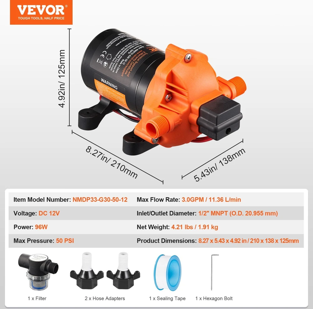 VEVOR 12V diafragminis vandens siurblys 3-chambers