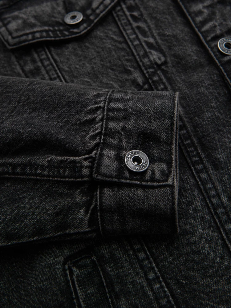 Men's denim jacket katana with washem - juodas V3 OM-JADJ-0219