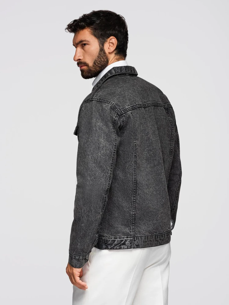 Men's denim jacket katana with washem - juodas V3 OM-JADJ-0219