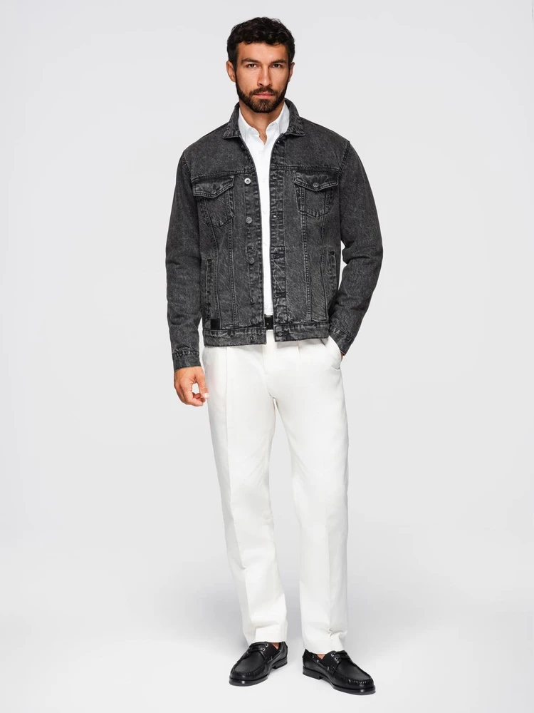 Men's denim jacket katana with washem - juodas V3 OM-JADJ-0219