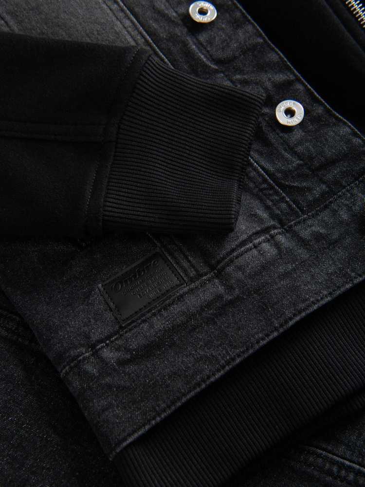 Men's denim jacket with knitted sleeves and hood - juodas V3 OM-JADJ-0220