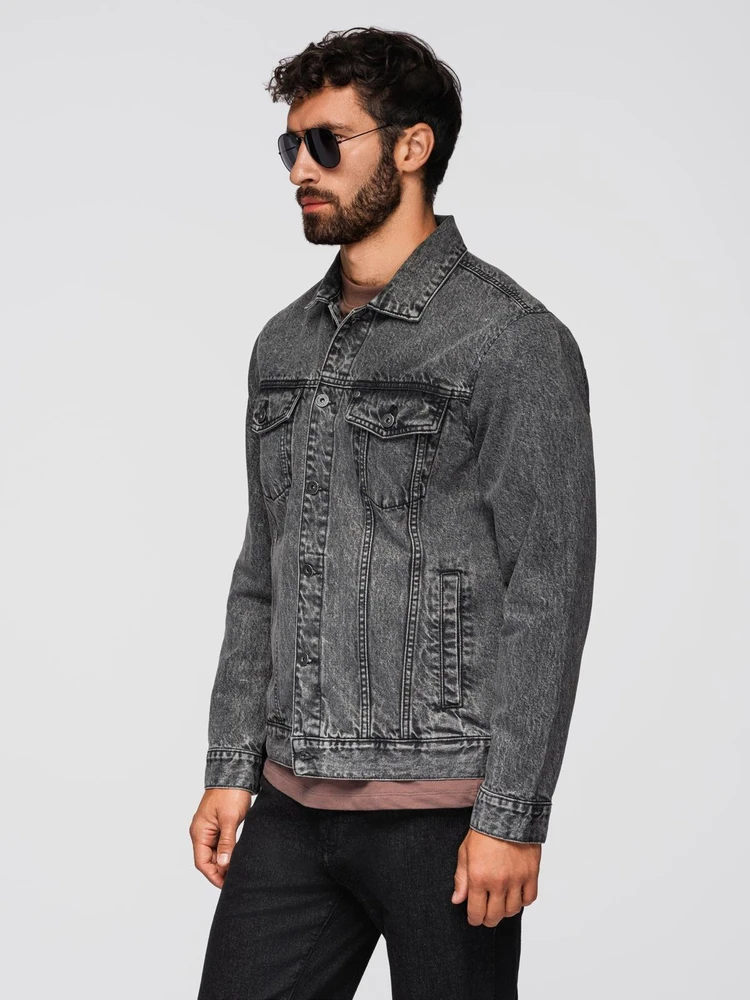 Men's denim katana jacket with washem - graphite V5 OM-JADJ-0219