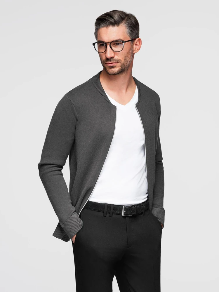 Men's plain zip sweater - graphite V2 OM-SWZS-0146