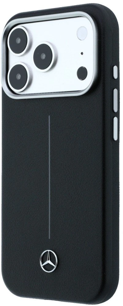 „Mercedes“ odinis pusiau apvyniojamas „Iconic Line MagSafe“ dėklas, skirtas „iPhone 17 Pro“ – Juodas