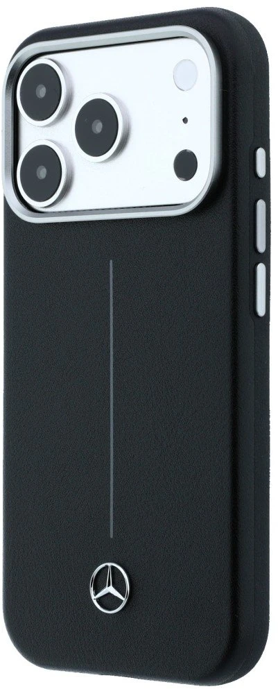 „Mercedes“ odinis pusiau apvyniojamas „Iconic Line MagSafe“ dėklas, skirtas „iPhone 17 Pro Max“ – Juodas