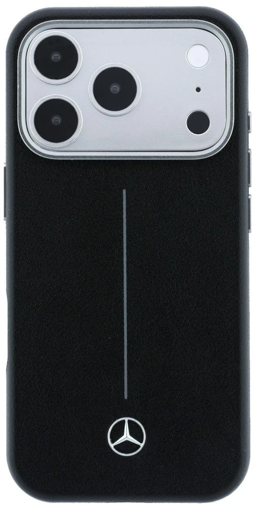 „Mercedes“ odinis pusiau apvyniojamas „Iconic Line MagSafe“ dėklas, skirtas „iPhone 17 Pro Max“ – Juodas