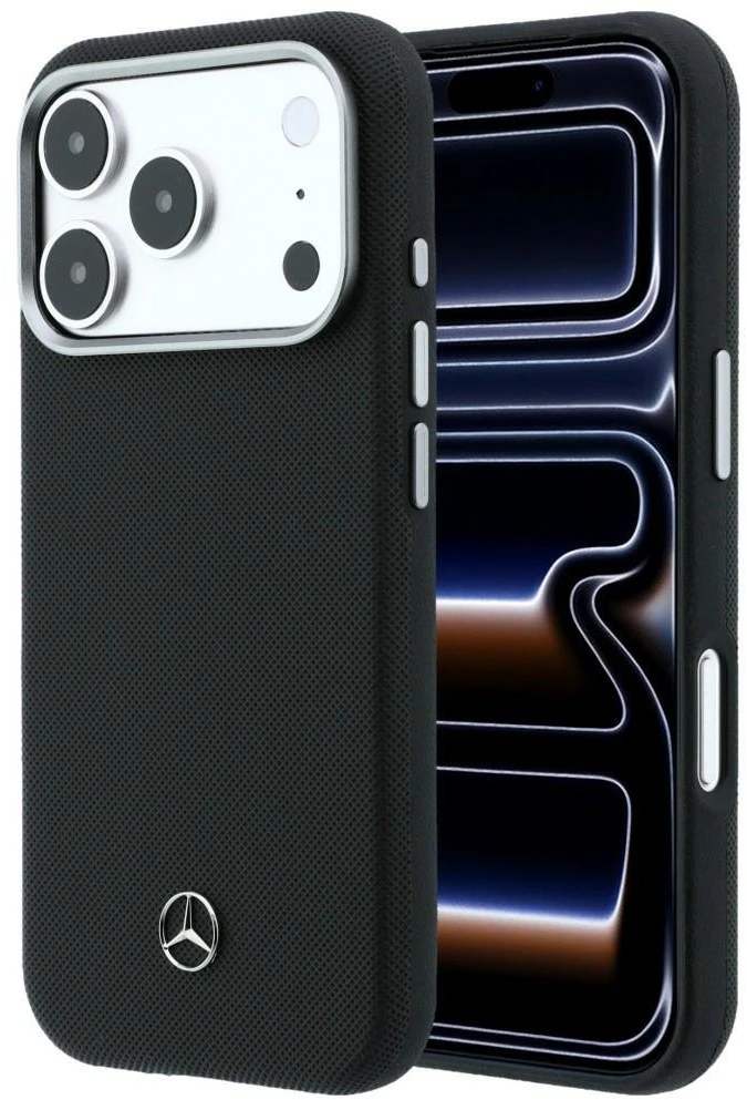 Dėklas Mercedes Leather Semi Wrap Grilis Pattern MagSafe Case for iPhone 17 Pro - Juodas