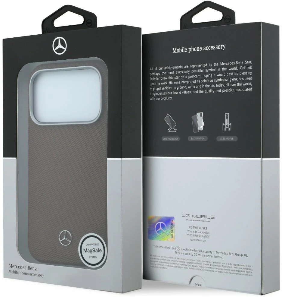 Mercedes PU Leather Semi Wrap MagSafe dėklas skirtas Apple iPhone 17 Pro Camel