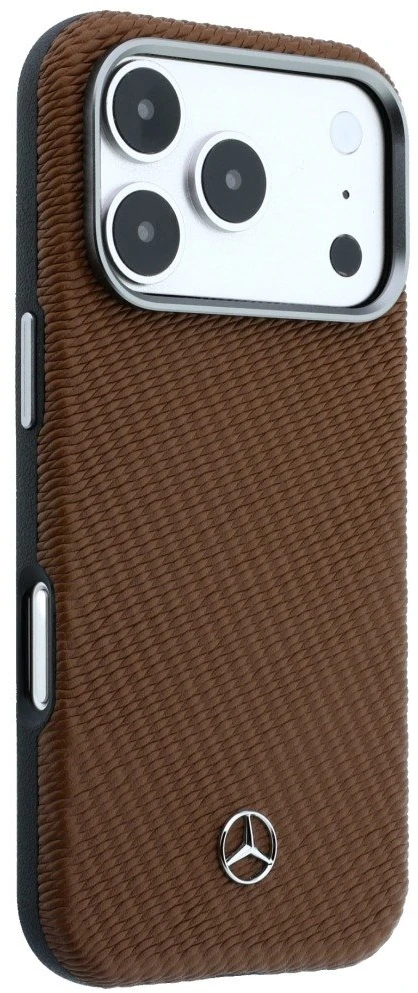 Mercedes PU Leather Semi Wrap MagSafe dėklas skirtas Apple iPhone 17 Pro Camel
