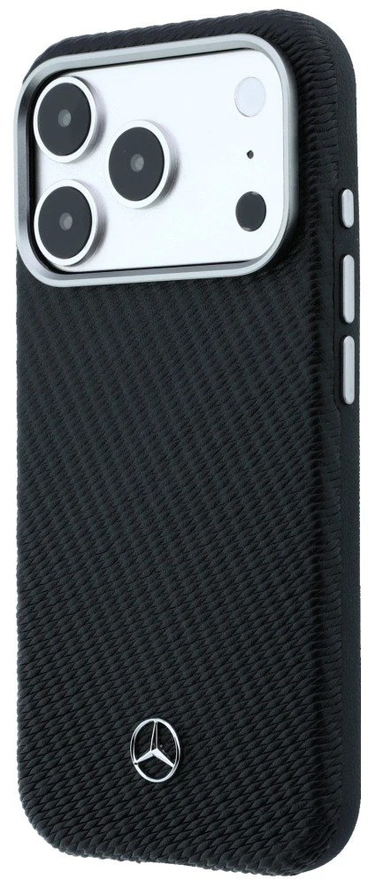 Mercedes PU Leather Semi Wrap MagSafe dėklas skirtas Apple iPhone 17 Pro juodos spalvos