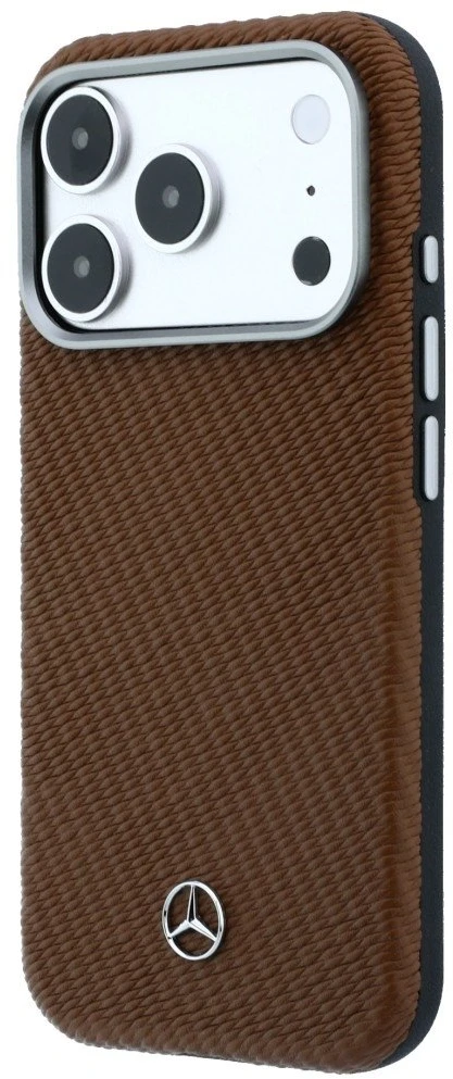 Mercedes PU Leather Semi Wrap MagSafe dėklas skirtas Apple iPhone 17 Pro Camel