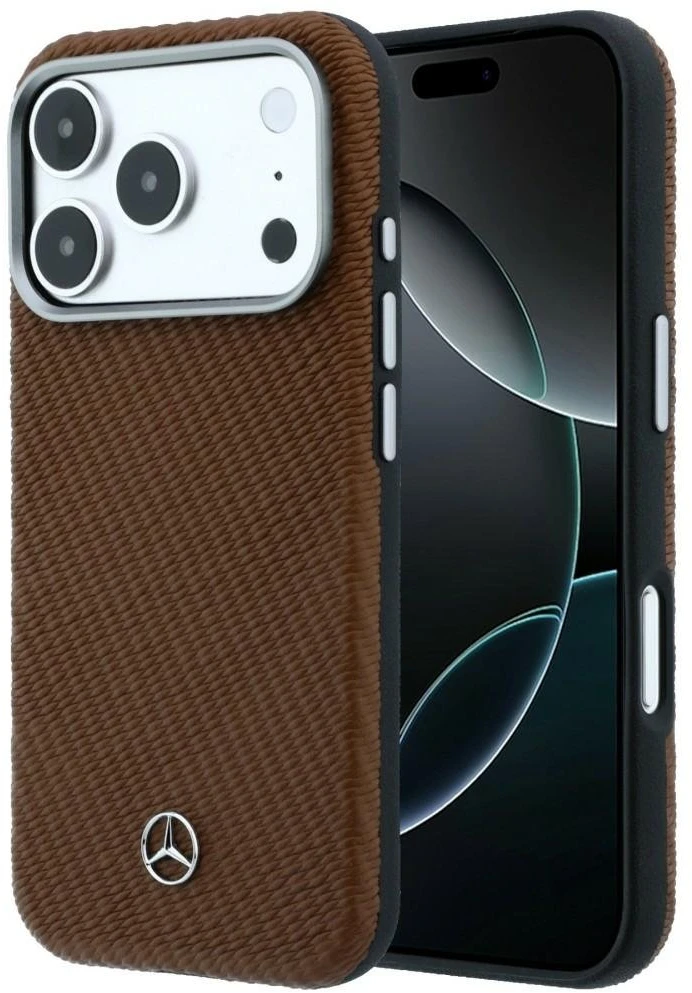 Mercedes PU Leather Semi Wrap MagSafe dėklas skirtas Apple iPhone 17 Pro Camel