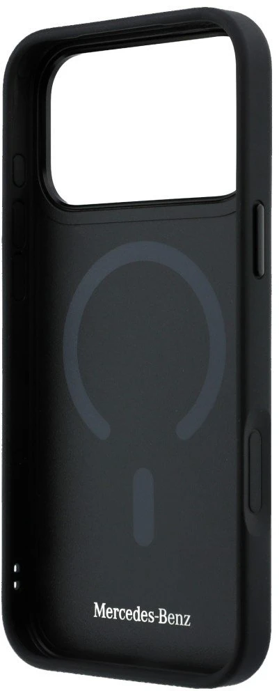 Mercedes PU Leather 3D MagSafe dėklas skirtas Apple iPhone 17 Pro juodos spalvos