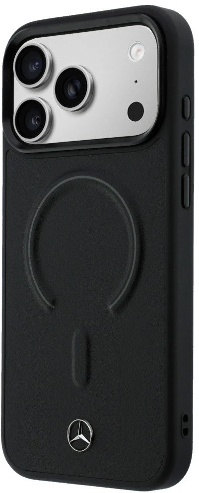 Mercedes PU Leather 3D MagSafe dėklas skirtas Apple iPhone 17 Pro juodos spalvos