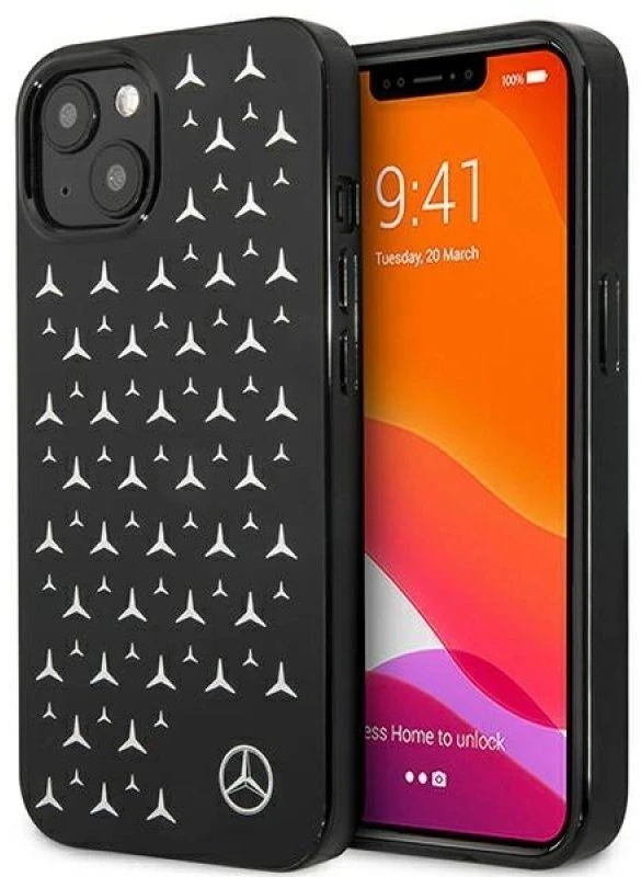 Mercedes MEHCP13SESPBK Apple iPhone 13 mini 5,4″ juodos spalvos kietas dėklas Sidabrinis Stars Pattern