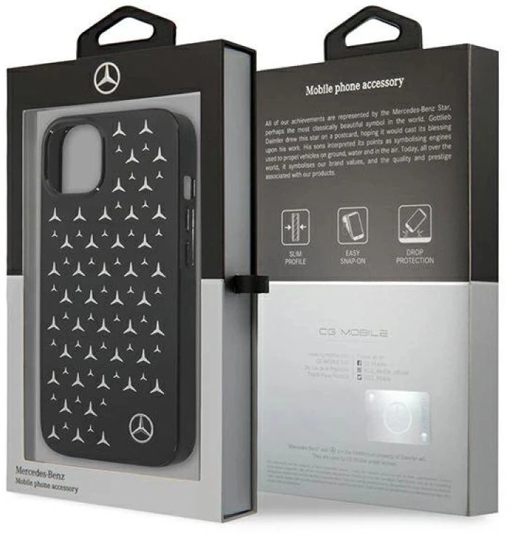 Mercedes MEHCP13SESPBK Apple iPhone 13 mini 5,4″ juodos spalvos kietas dėklas Sidabrinis Stars Pattern