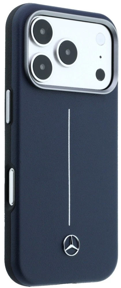„Mercedes“ odinis pusiau apvyniojamas „Iconic Line MagSafe“ dėklas, skirtas „iPhone 17 Pro“ – tamsiai mėlynas Mėlyna