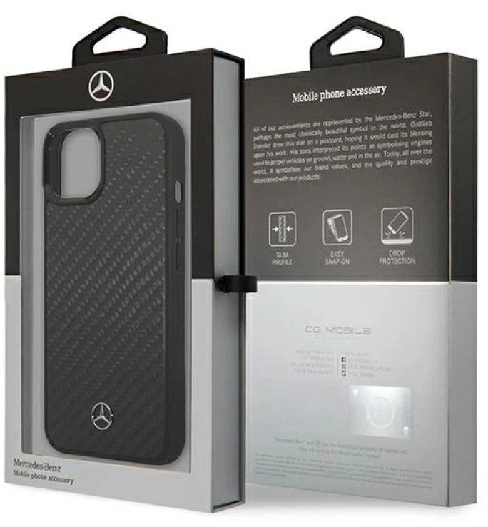 Mercedes MEHCP13SRCABK Apple iPhone 13 mini 5,4″ juodos spalvos carbon kietas dėklas Dynamic Line