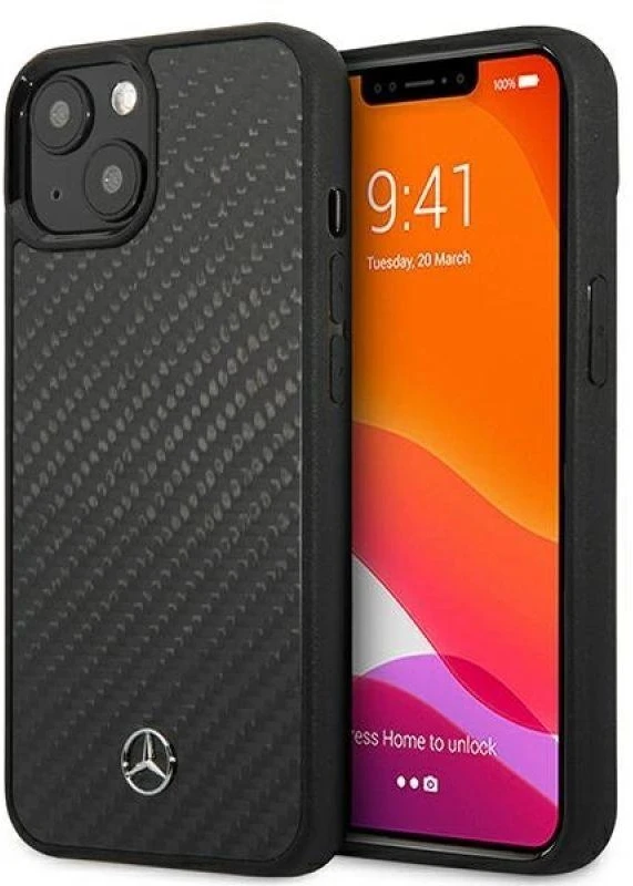 Mercedes MEHCP13SRCABK Apple iPhone 13 mini 5,4″ juodos spalvos carbon kietas dėklas Dynamic Line