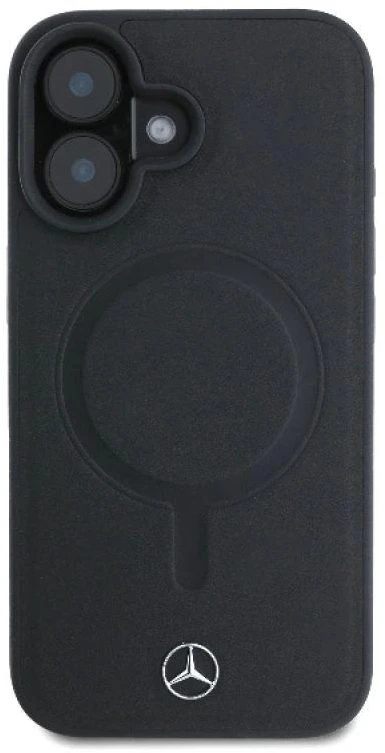 Mercedes MEHMP16S23RCMK Apple iPhone 16 6.1″ juoda/juodos spalvos kietas dėklas Plain Smooth Leather MagSafe