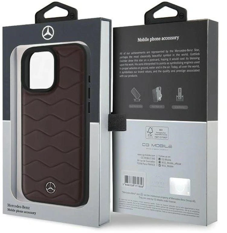 Mercedes MEHCP16X23RWRSR iPhone 16 Pro Max 6,9" raudonas kietas dėklas MB Waves Leather