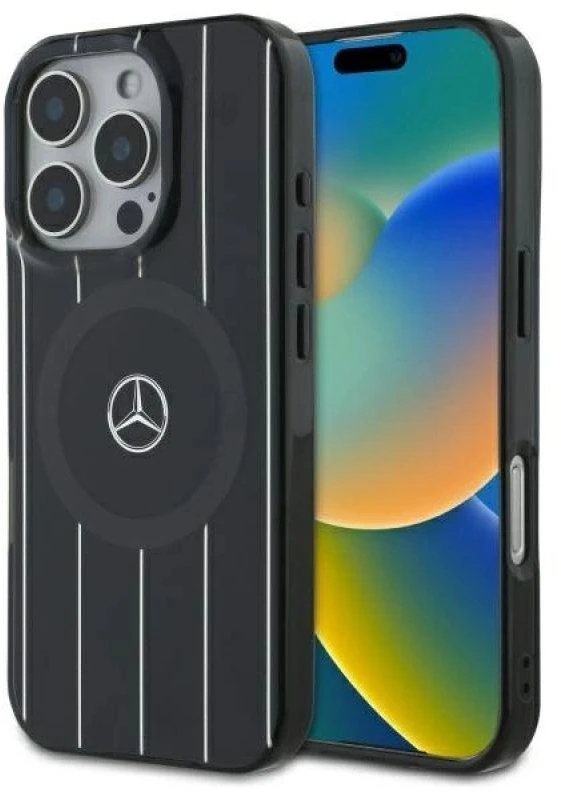 Mercedes MB Double Layer Crossed Lines MagSafe Apple iPhone 16 Pro Case - dėklas telefonui juodos spalvos