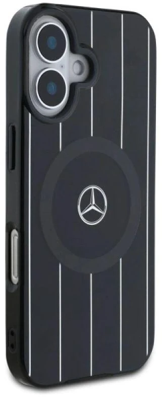Mercedes MEHMP16S23HRSK Apple iPhone 16 6.1″ juodos spalvos kietas dėklas MB Double Layer Crossed Lines MagSafe